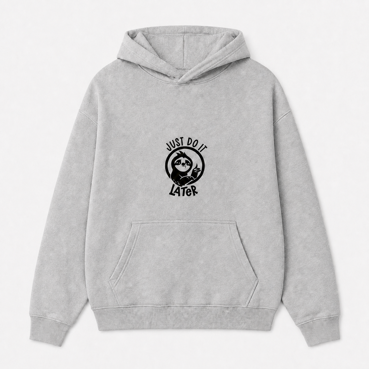Just Do It Later funny sloth graphic on sport grey hoodie, front product image