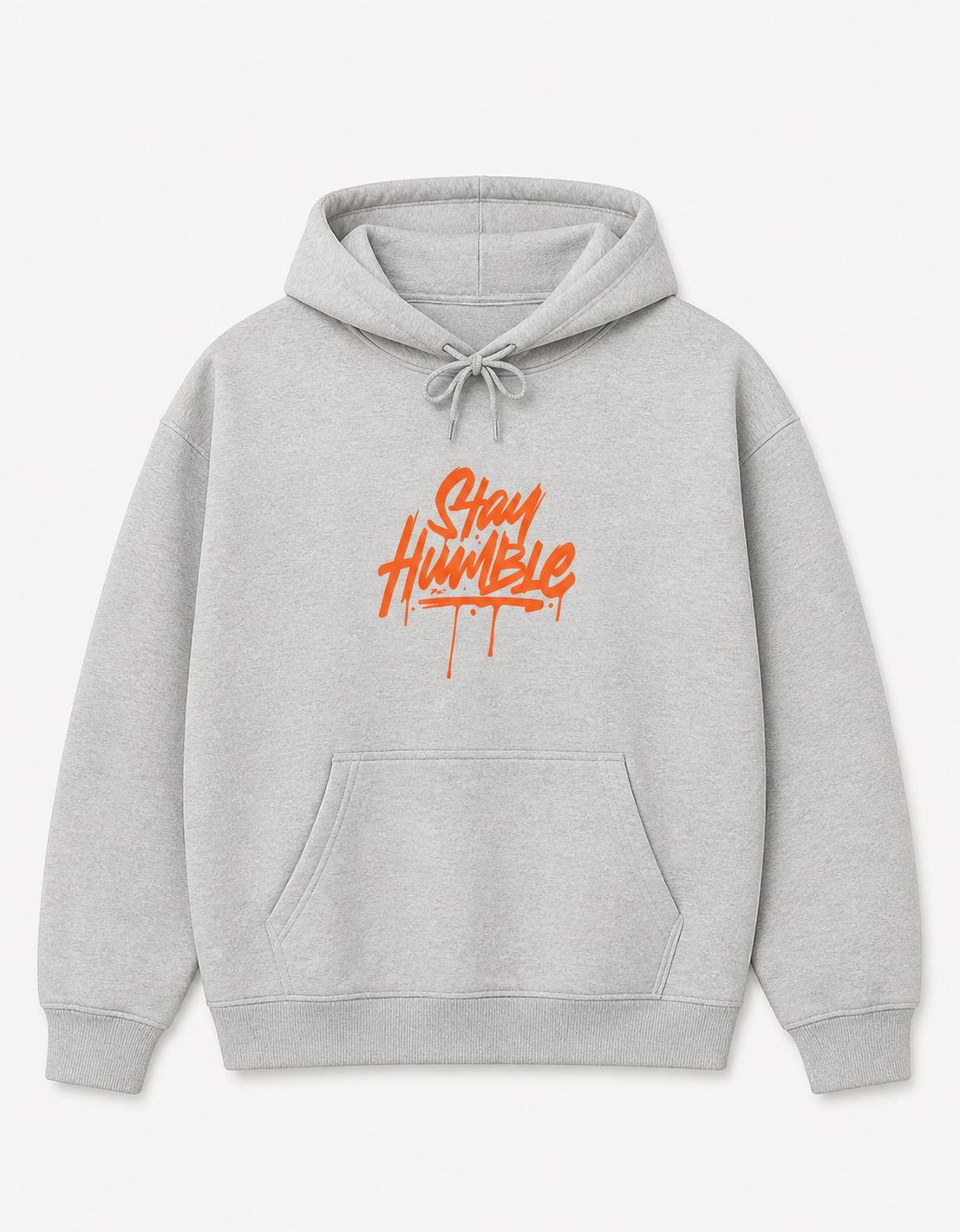 Stay Humble orange graffiti script graphic on sport grey pullover hoodie, front product image