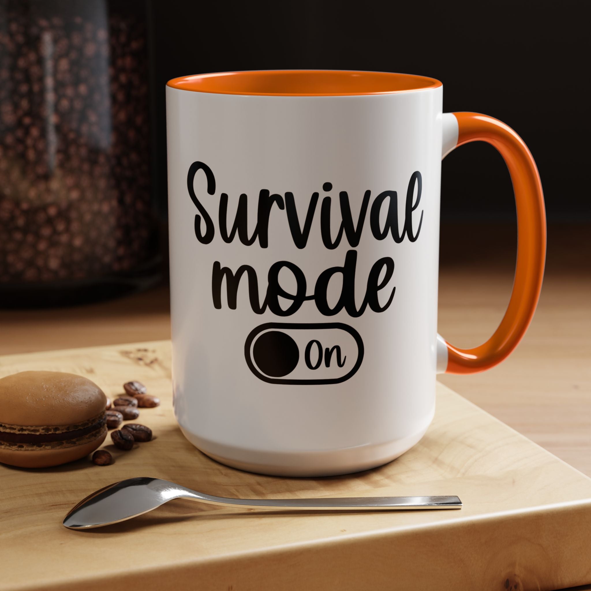Funny Coffee Mug, Personalized Mug, Survival Mode On Accent Cup (11, 15oz), Gift Under 20, White Elephant