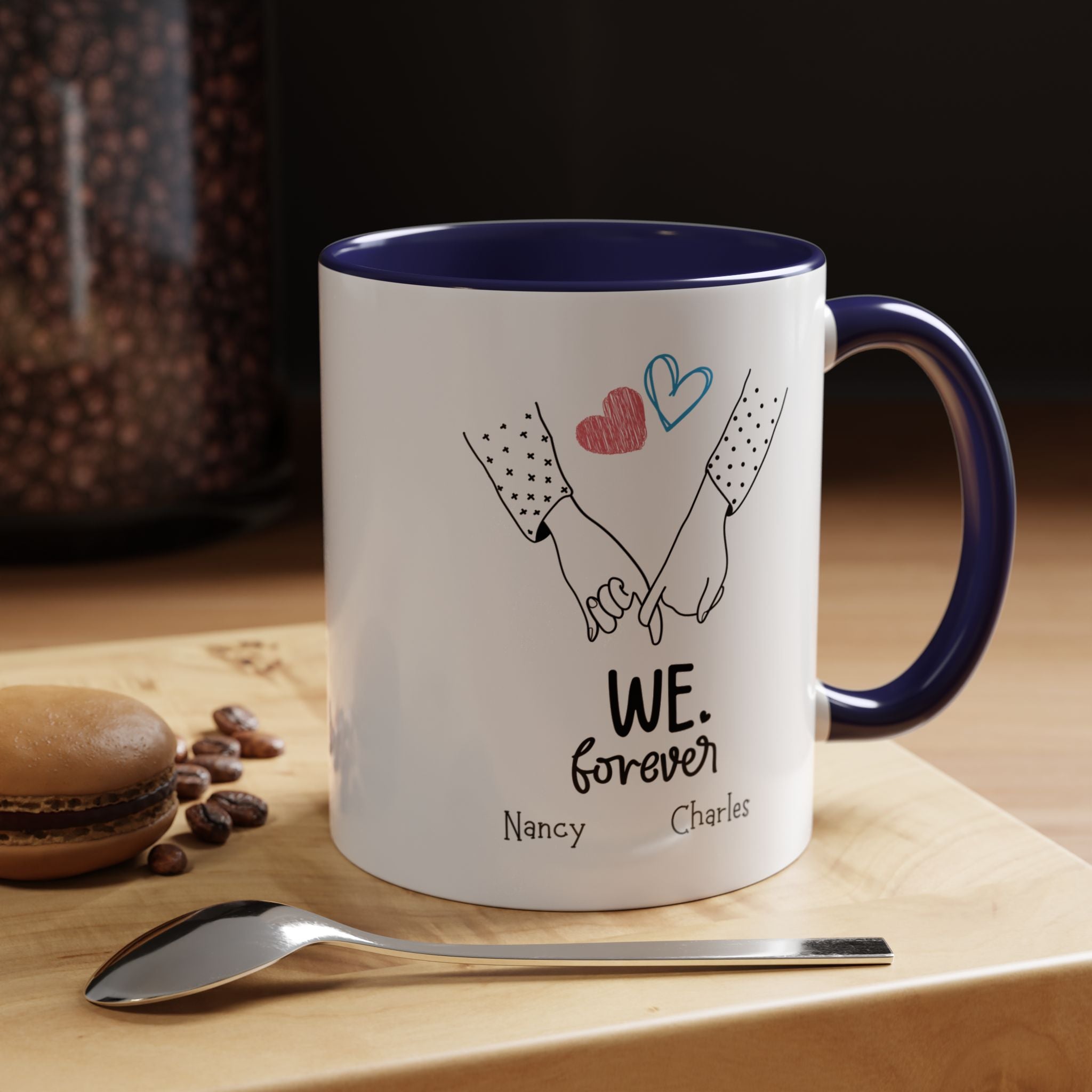 We Heart Forever Personalized Romantic Mug for Spouse, GF or BF , Accent Cup 11/15oz, Anniversary Valentines, V-Day, Customized Couples Gift