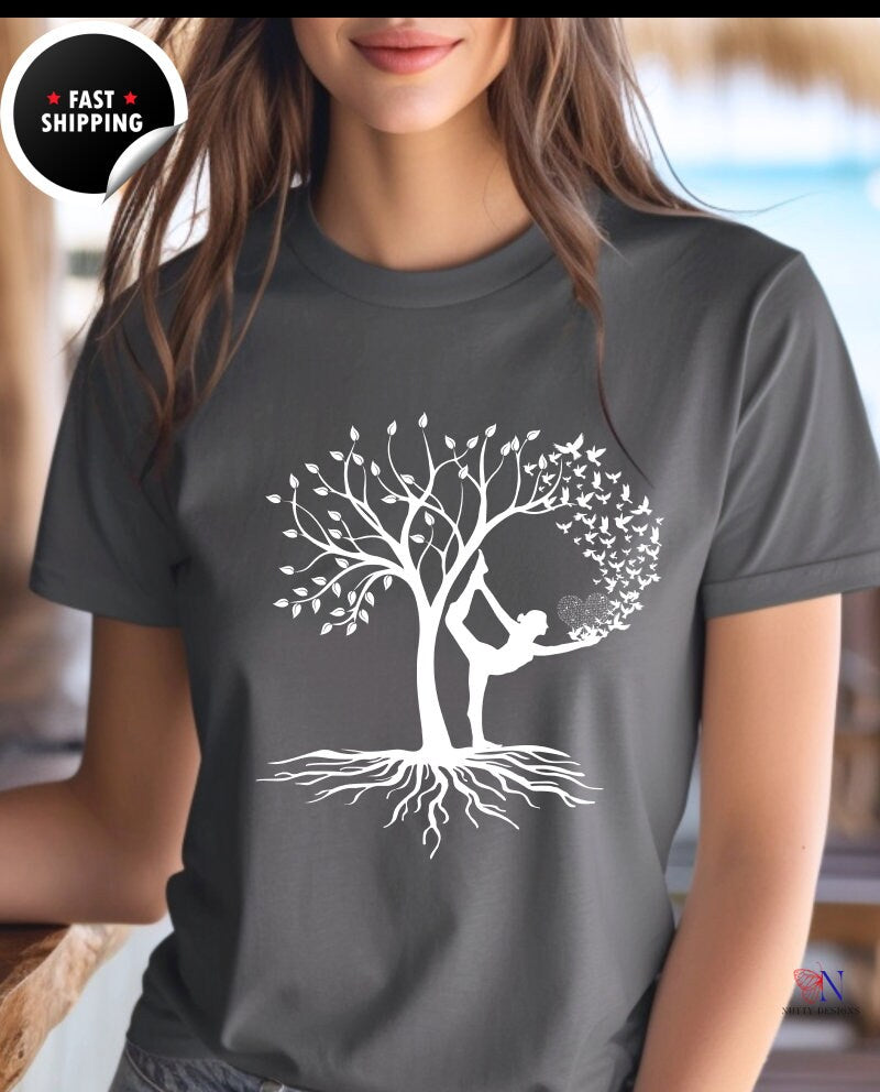 Woman Yoga Tree Bird Calming Positive Motivating Graphic Personaliz...