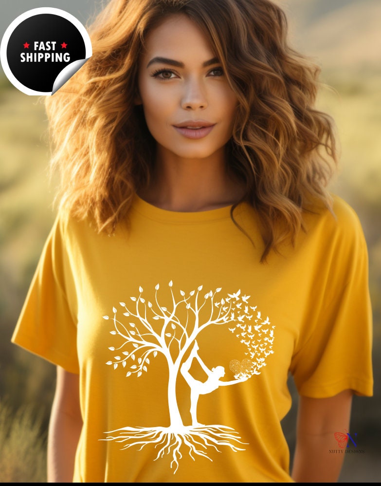 Woman Yoga Tree Bird Calming Positive Motivating Graphic Personaliz...